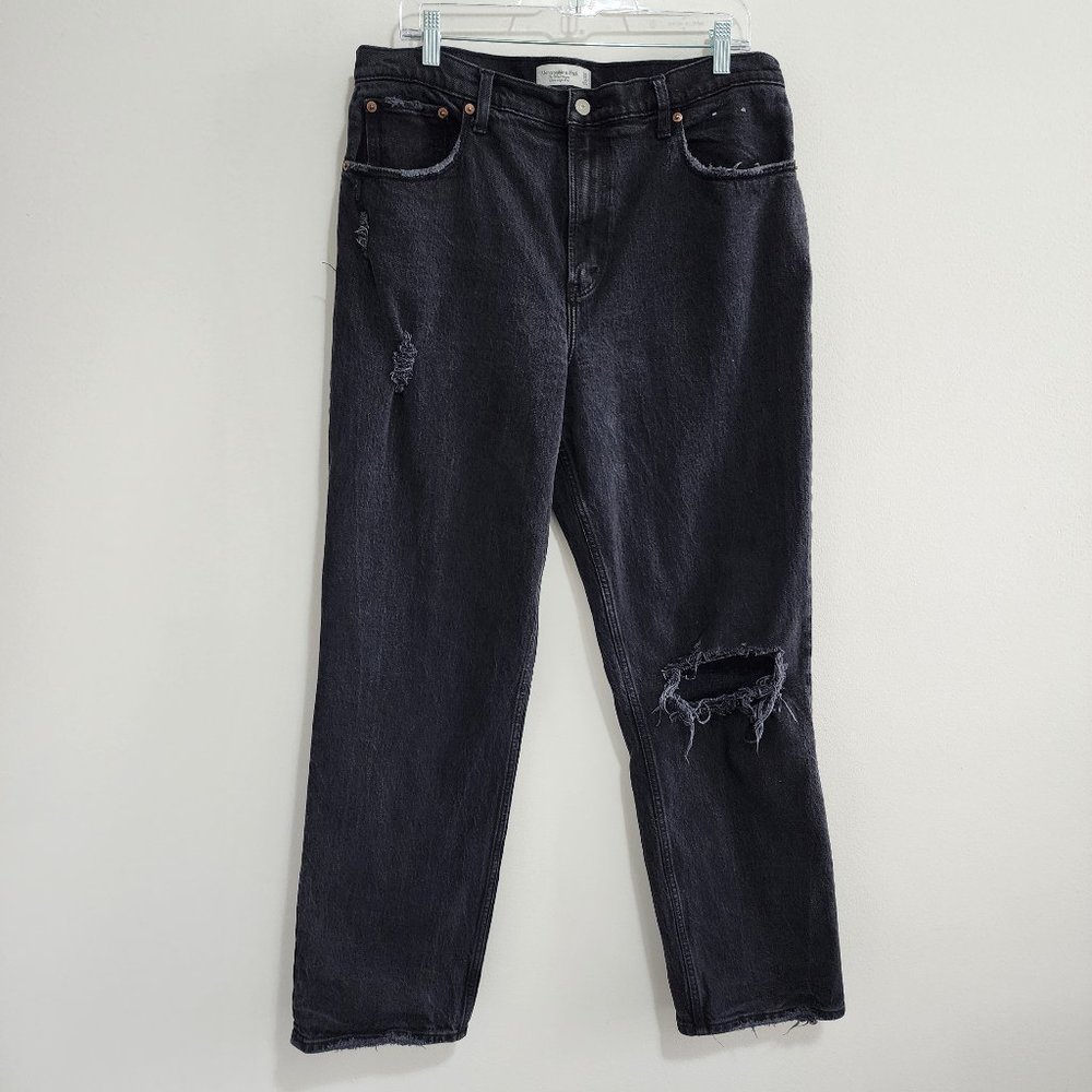 Abercrombie & Fitch The 90s Straight Ultra High Rise Jeans Womens 33 Black Wash